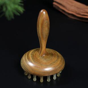 凹面圆形加长手柄羊角齿绿檀木按摩梳刮痧腹部推拿肩颈部按摩工具