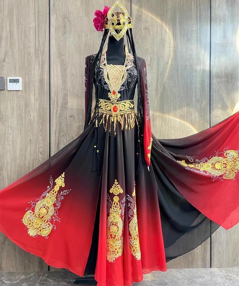 舞台服装女装新款大摆裙红色艺考