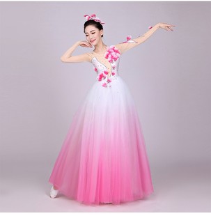 新款 中国风民乐长裙 开场舞大摆裙女初中高中成人大合唱演出服装