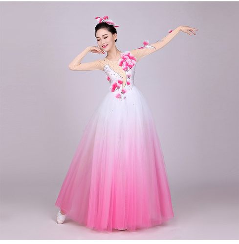 渐变软纱飘逸大摆裙古典现代服装