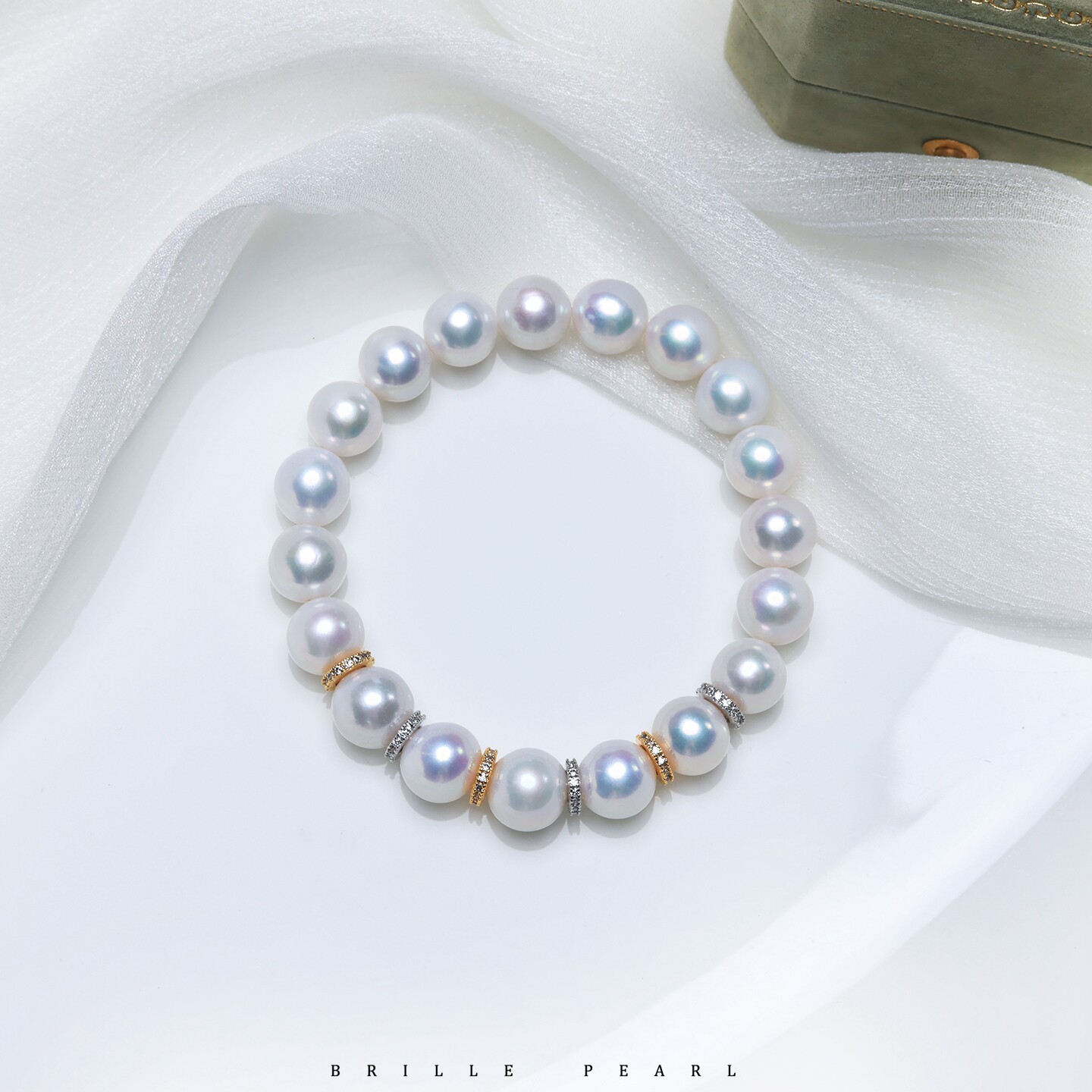 天然淡水爱迪生珍珠手链9mm正圆蓝血极光微微瑕冷白手串优雅HAO