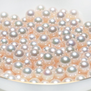 【akoya】7mm天然海水珍珠正圆无暇白亮极光散珠定制耳钉吊坠 BNV