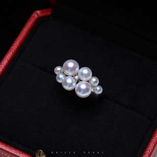 日本M家同款天然淡水akoya小葡萄珍珠戒指s925银可调节指环精致