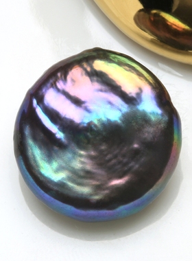 【极光孔雀绿色纽扣】约16mm淡水巴洛克珍珠散珠定制吊坠扣子BMZ