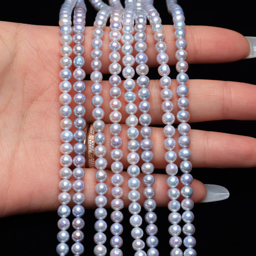 精品天然色冷银蓝混彩淡水AK链