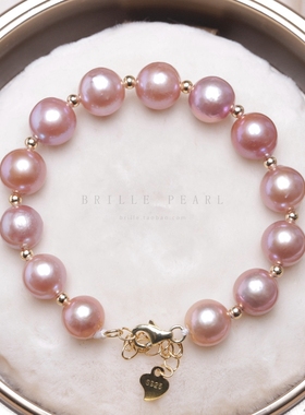 S925银天然淡水爱迪生珍珠手链转运珠紫色珍珠送妈妈可调节送礼