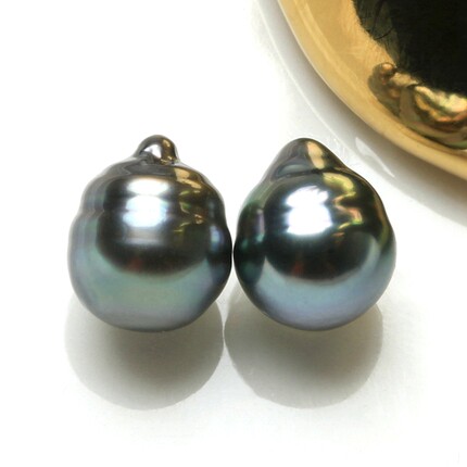 【螺纹大溪地】7mm天然海水孔雀绿巴洛克黑珍珠散珠配对可diy BNK