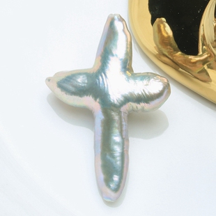 【真多麻十字架】天然淡水巴洛克珍珠顶上半孔散珠铂金灰定制BRZ