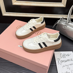 百搭拼色厚底小白鞋 歌诗茵真皮德训鞋 运动休闲板鞋 春季 女2026新款