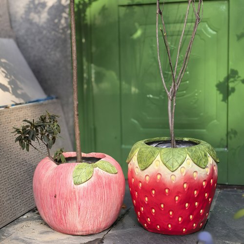 草莓苹果花盆水果花盆氧化镁材质水果系列花园庭院装饰摆件