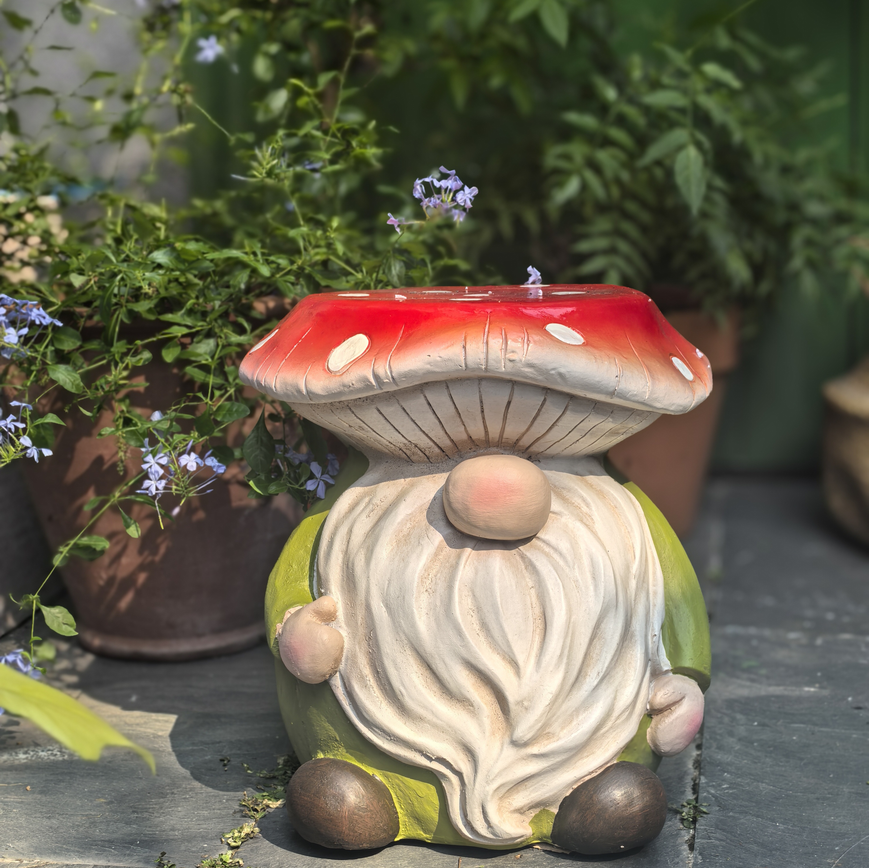 花园氧化镁摆件户外摆件树脂摆件花园地精装饰落地摆件精灵凳子