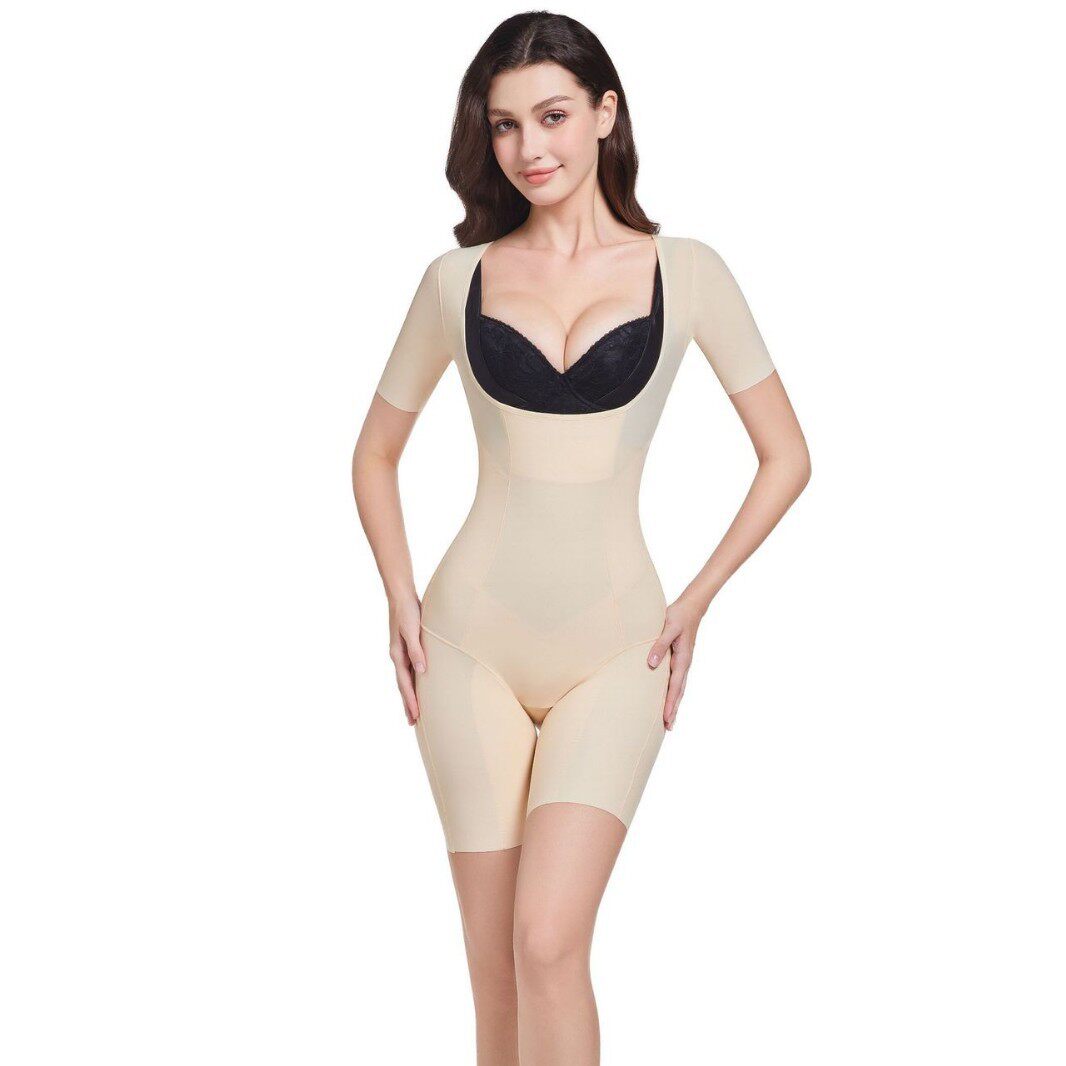 西施尔夏薄收腹开档塑身塑形束腰产后无痕收腹美体短袖束身连体衣