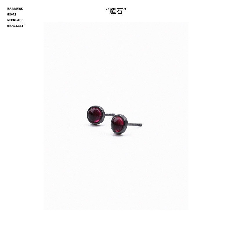 通体纯银暗黑风紫水晶女耳钉