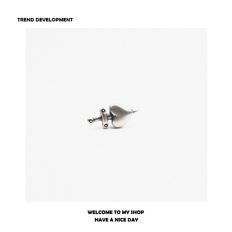 纯银爱心做旧复古耳饰品