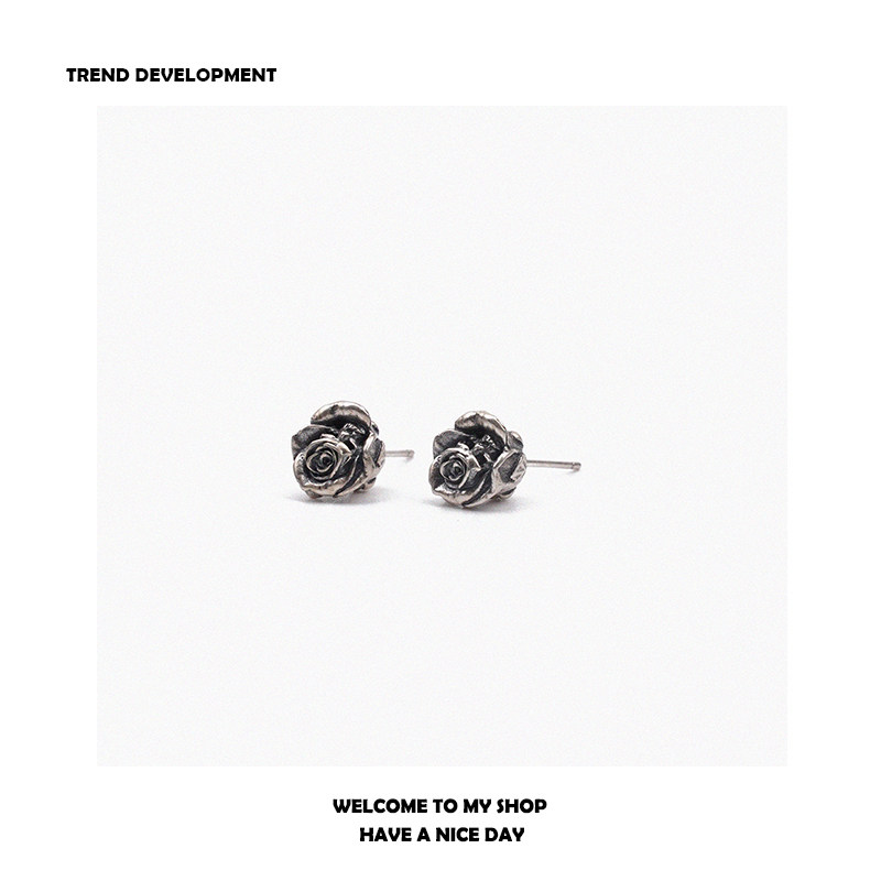 玫瑰花通体925银女耳钉