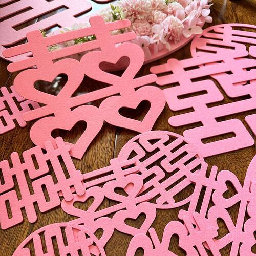 粉色喜字贴结婚装饰玻璃贴婚房布置门贴无纺布手抛喜婚礼用品大全