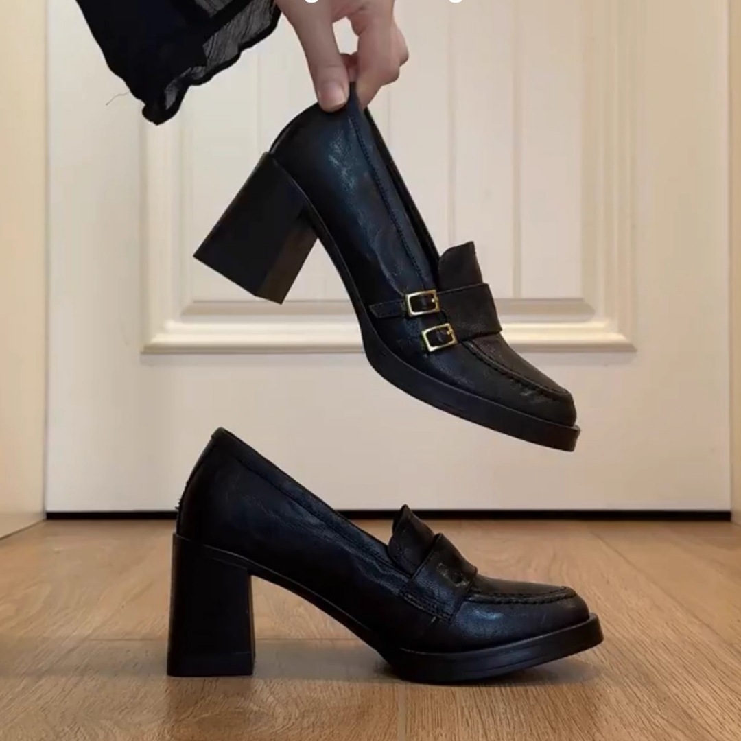 现货~复古百搭粗跟乐福鞋女2025新款英伦风小个子通勤小皮鞋