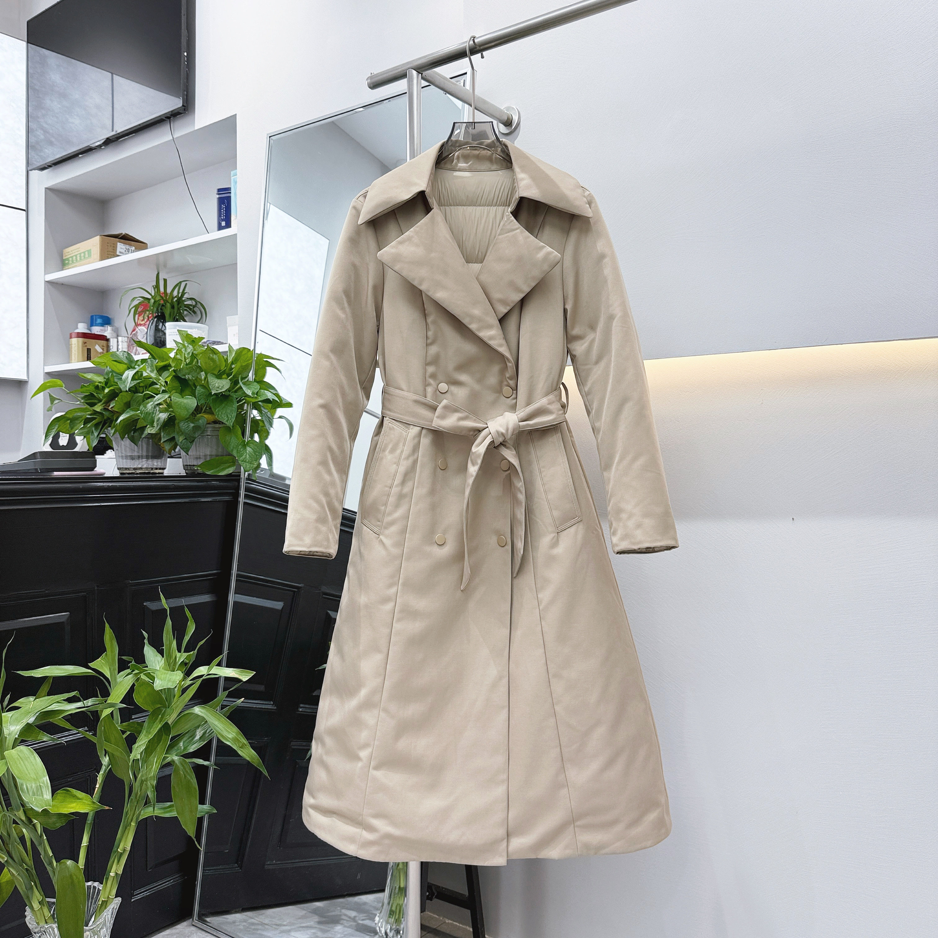 韩版修身收腰系带95白鹅绒服女士