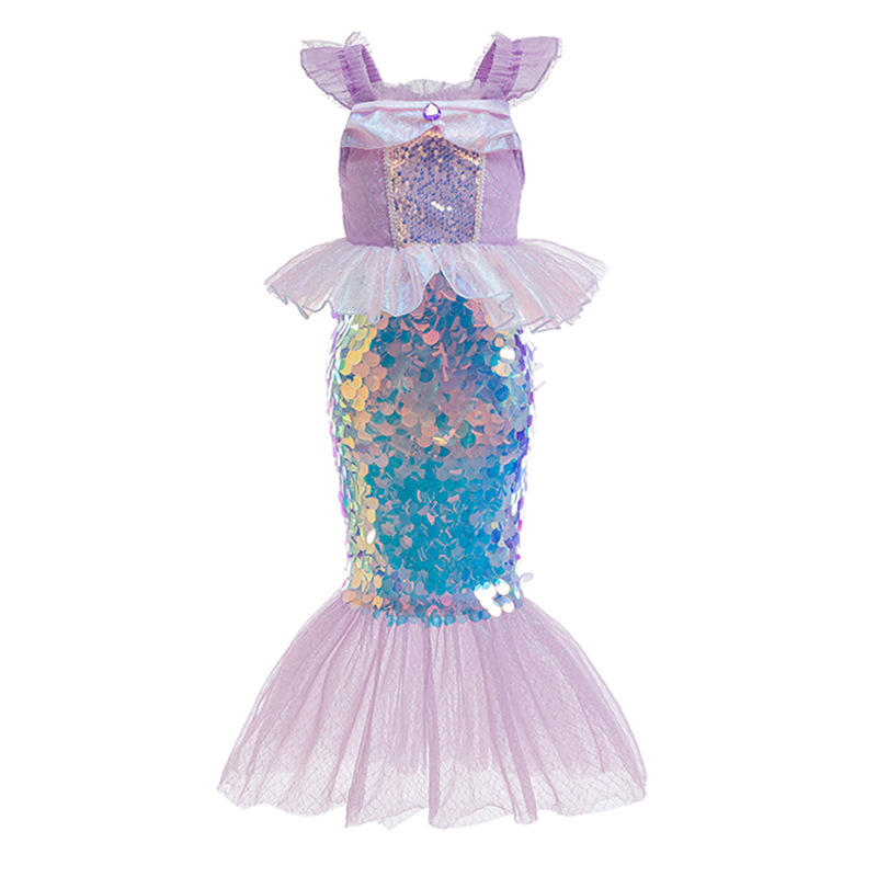 洛丽塔裙女儿童裙子宝宝演出服儿童亮片鱼尾连衣裙美人鱼公主裙女