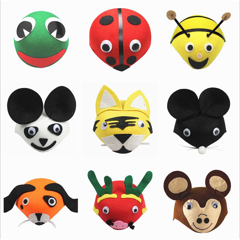 1六一表演用品聚会装扮COS道具无纺布可爱卡通小狗老鼠动物帽子