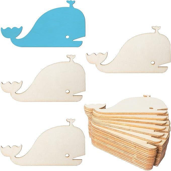 未完成鲸鱼形状木牌木质镂空空白木片木质礼品标签海滩航海装饰