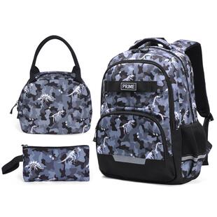 亚马逊儿童书包schoolbag大容量卡通恐龙小学生减负双肩包三件套