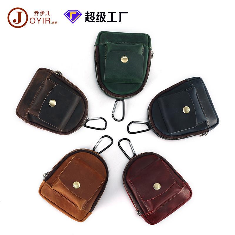 2024新款牛皮户外腰挂钱包耳机收纳随身小挂包真皮男士复古零钱包