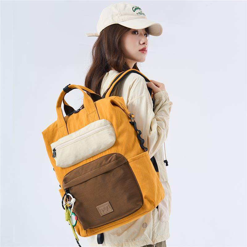 撞色双肩包大学生书包女大容量电脑包防水轻便户外旅行登山双肩包