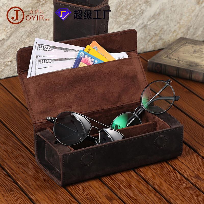 夏季疯马皮便携旅行创意皮质眼镜盒真皮两只装带框眼镜墨镜收纳盒