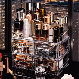 化妆品收纳盒网红透明口红水乳收纳架亚克力感桌面桌面抽屉式 收纳