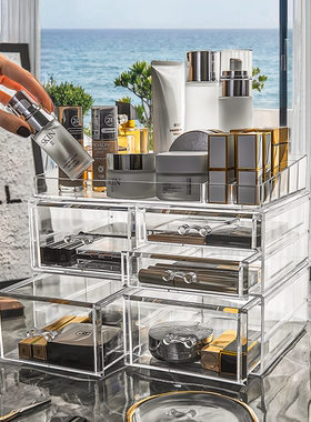 化妆品收纳盒桌面高级感抽屉式梳妆台口红香水面膜亚克力感置物架