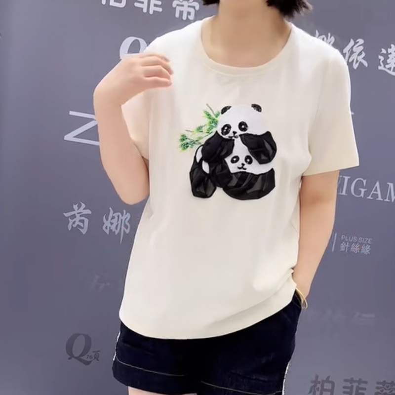 6166芮娜依莲夏季新款韩版宽松显瘦胖MM大码女常规款短袖圆领T恤 女装/女士精品 大码内搭 原图主图