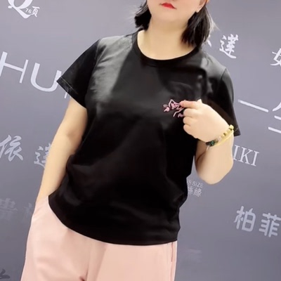 6079一生水夏季新款韩版修身显瘦胖MM大码女装常规款短袖百搭T恤