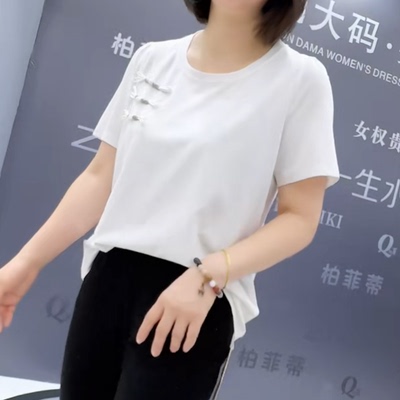 6079芮娜依莲夏季新款韩版宽松显瘦胖MM大码女常规款短袖圆领T恤