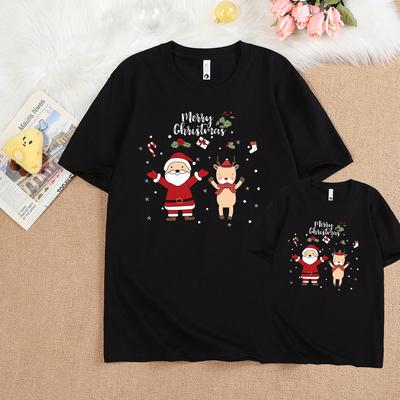 2026圣诞老人亲子装Merry chirstmas短袖T恤一家人装麋鹿t-shirt