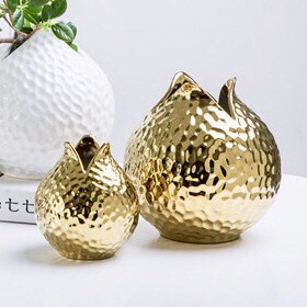 ins北欧现代金色陶瓷花器摆件样板房轻奢客厅茶几花瓶创意配饰