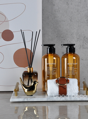 样板房卫生间梳妆台洗漱接待瓷砖展厅浴室橙色主题大理石香薰软装