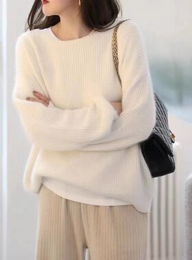 重磅23秋冬羊毛衫圆领女款短款百搭厚毛衣软糯宽松大码针织羊绒衫