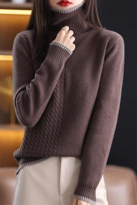 重磅100%纯羊毛衫高领毛衣女慵懒风宽松上衣打底衫秋冬季加厚毛衣