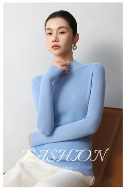 德国扬子纱金银丝无缝一体纯羊毛半高领打底衫女针织修身薄款毛衣