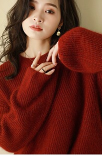 25春秋冬精仿羊毛衫女圆领套头毛衣宽松金丝针织打底衫内搭上衣