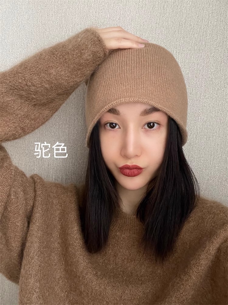 24秋冬新款100%纯羊绒帽子男女同款针织毛线帽保暖护耳包羊毛头帽