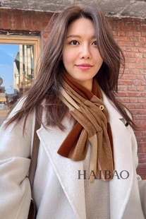 L某p同款围巾纯山羊绒针织脖套保暖减龄交叉冬季厚围脖围巾小披肩