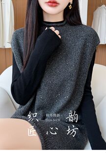 欧式秋冬纯羊毛卷边连衣裙女宽松中长款韩版马甲裙休闲针织裙