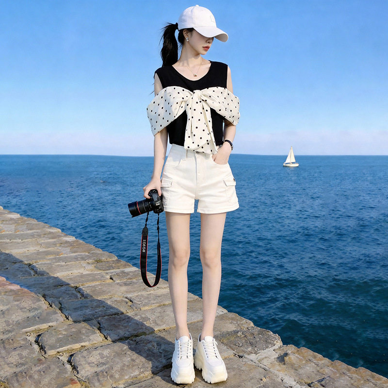 短袖T恤针织衫牛仔裤时尚套装女2026新款小个子洋气减龄一整套