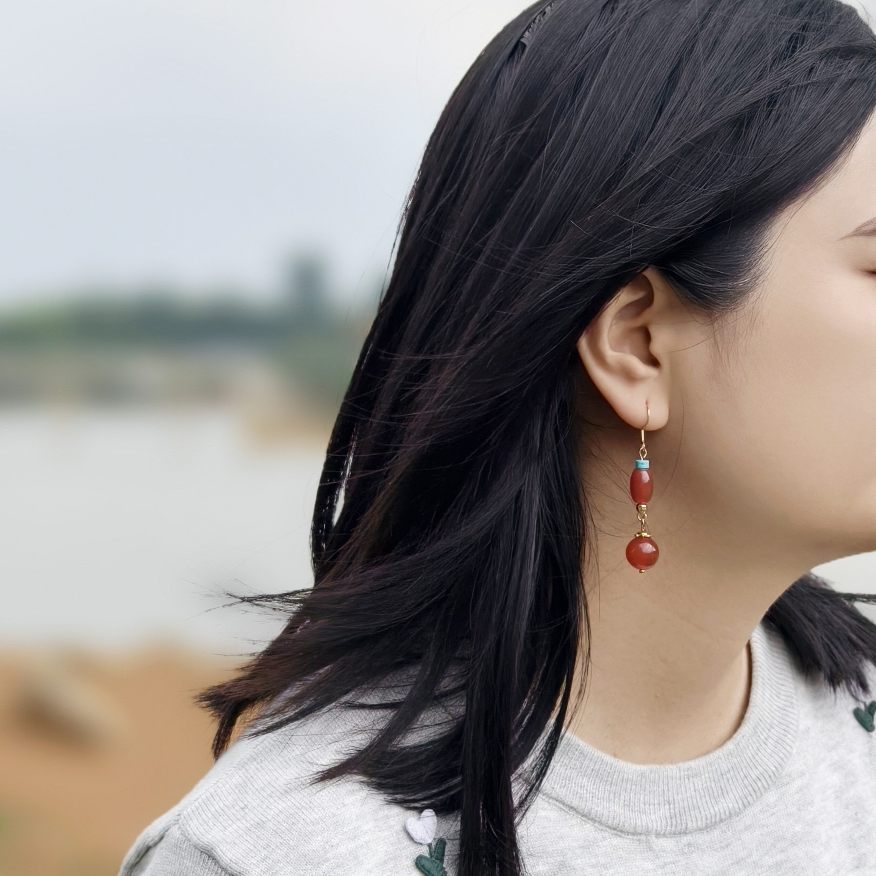 滇石记 耳环女小众设计高级轻奢复古耳饰红玛瑙文艺气质独特绝美