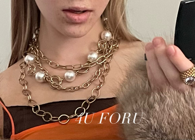 4UFORU轻奢小众设计感金属链条珍珠项链女高级感锁骨链毛衣链配饰