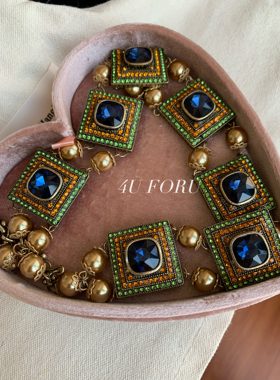 4UFORU正流行中古方块珍珠合金复古宫廷风项链轻奢小众精致颈链女