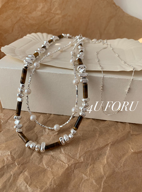 复古小众玛瑙石竹节项链碎银拼接项链高品质电镀搭配高级感项链