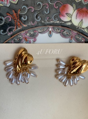 法式浪漫金色爱心耳环复古高级感耳钉珍珠流苏耳环耳坠